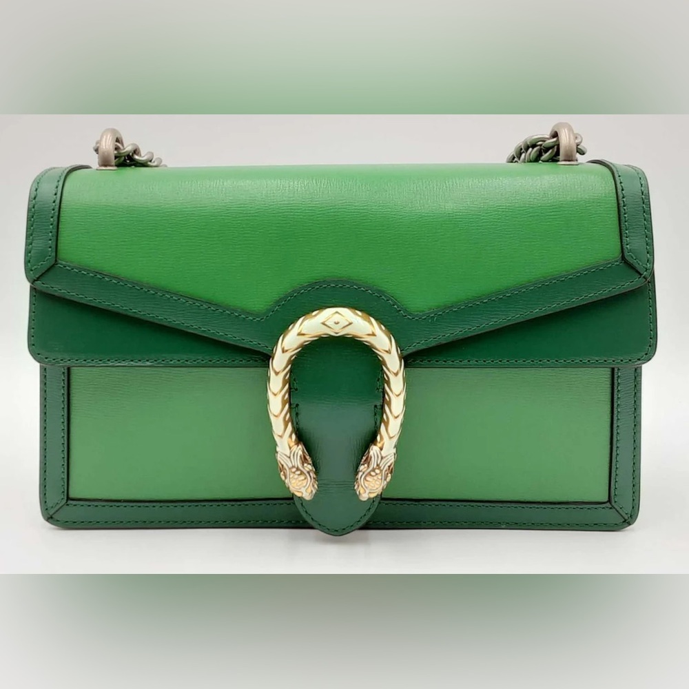 Gucci Enamel Dionysus Shoulder Bag In Green Textured Leather